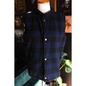 Vintage Y2K Express Royal Blue Plaid Button Up Wool Blend Vest Size XL
